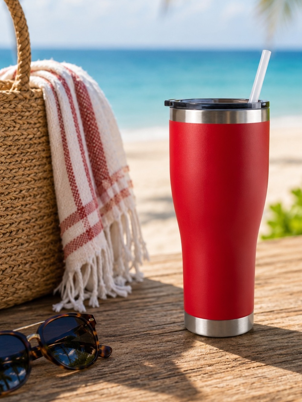 30 oz Insulated Stainless Steel Tumbler Red with Straw